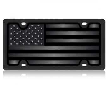 Blacked out USA American Flag Mirror Acrylic License Plate - Tactial License Plate