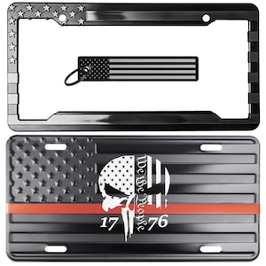 We the people thin red line american flag license plate & frame key chain combo