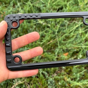 Blackout American Flag Patriotic Motorcycle Aluminum License Plate Frame Tag Bracket. 3D Raised Including Mounting Hardware