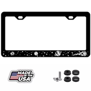 Space & Galaxy Themed - METAL Laser Etched Black License Plate Frame