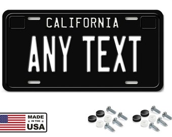 Black and white any text california flat car license plate customize your name