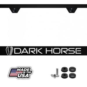 Engraved dark horse mustang black premium metal license plate frame