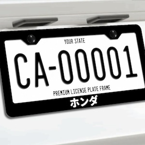Reflective honda in japanese premium black metal license plate frame jdm