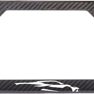 Reflective corvette c8 silhouette 100% black carbon fiber license plate frame