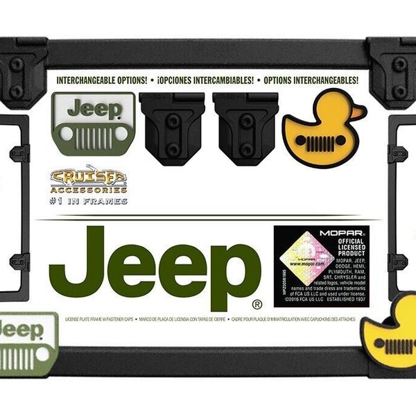 Jeep metal license plate frame with fastener covers duck emblem jeep emblem