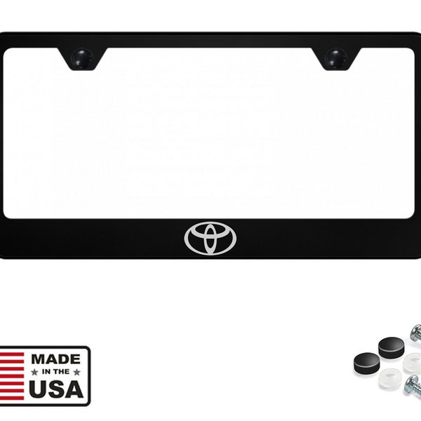 TOYOTA Emblem Laser Engraved Black Stainless Steel License Plate Frame