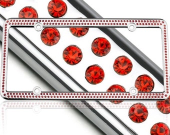 Swarovski Red Crystal license Plate Metal Frame With Crystal Screw Caps