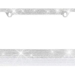 Metal silver crystal bling style license plate frame universal fit