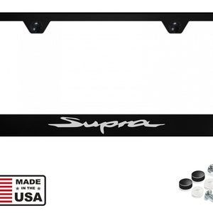 Marco para matrícula de acero inoxidable negro grabado con láser Supra, incluye accesorios de montaje