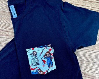 T-shirt avec poche Chucky et Tiffany, chemise d'horreur pour enfants