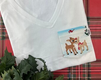 Tee-shirt de Noël avec poche Rudolph le renne au nez rouge, T-shirt