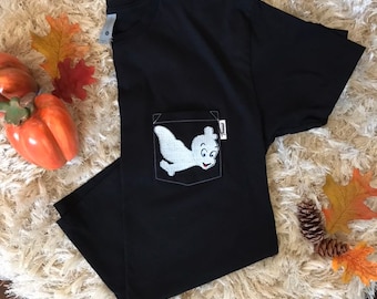 T-shirt Casper le sympathique fantôme avec poche : t-shirt brodé fan d'horreur