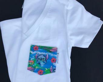 T-shirt hawaïen Lilo & Stitch avec poche, chemise de vacances Disney