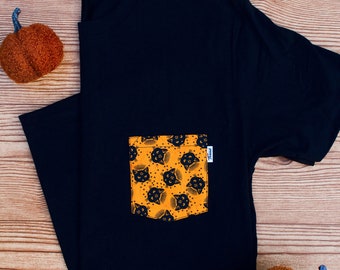 T-shirt chat noir avec poche : t-shirt d'Halloween sorcière