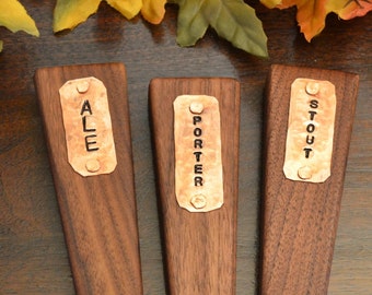 Personalized Beer Tap Handle of Walnut with a handmade Copper Tag - Great Guy's Gift!