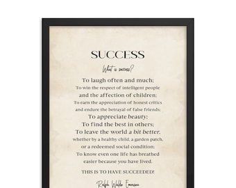 Emerson Success Quote Framed Art Print: Inspirational Office Decor