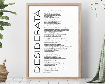 Desiderata Poem Poster, Max Ehrmann Quote Wall Art, Words to Live By, Inspirational Saying, Empowering Birthday Gift, Poem Art Print