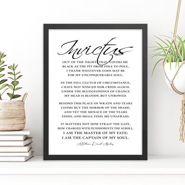 Framed Invictus Poem by William Ernest Henley - Inspirational Gift for Dad, Office Wall Decor, Motivating Quote Wall Art, Framed Art Print