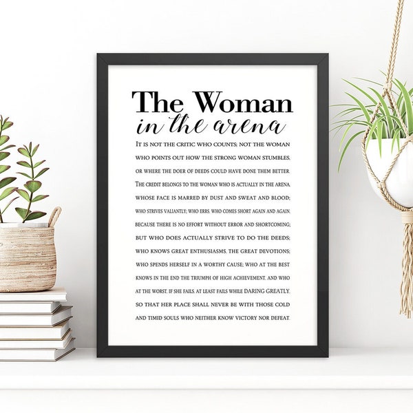 Woman Daring Greatly Print, Man in the Arena Print Quote, Motivational Mother's Day Gift, Strong Woman Teddy Roosevelt Speech Paraphrased