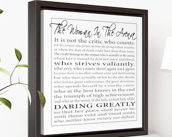 Daring Greatly Quote - The Woman in the Arena Framed Canvas Print - Theodore Roosevelt Speech, paraphrased