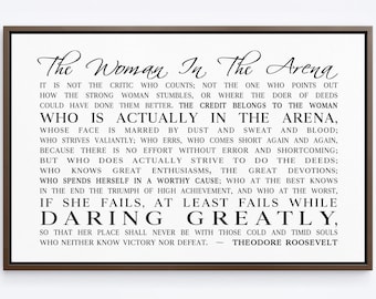 The Woman in the Arena Framed Canvas, Theodore Roosevelt, Empowering Daring Greatly Quote - Promotion, Graduation Gift