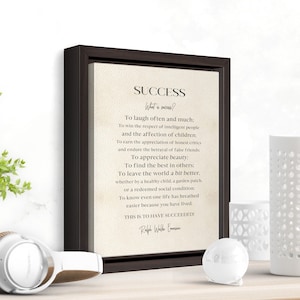 Success Quote by Ralph Waldo Emerson, FRAMED Poem, Inspirational Quote Wall Art, Literary Quote Print, Framed Canvas Office and Home Decor image 1
