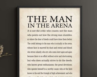 The Man in the Arena Framed, Theodore Roosevelt Quote, Inspirational Quote Print, Christmas Gift, Home Office Decor, Home Decor Gift for Her
