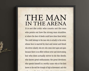 The Man in the Arena Print: Theodore Roosevelt Quote, Framed Home Office Decor