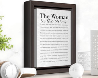 The Woman in the Arena Framed Canvas, Teddy Roosevelt Daring Greatly Quote Paraphrased to Empower Women