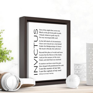 Invictus Poem on Framed Canvas by William Ernest Henley, Inspirational Wall Art, Empowering Gifts for Colleague's Job Promotion, Son or Daughter's College Graduation and more - 8x10 10x10, square or vertical