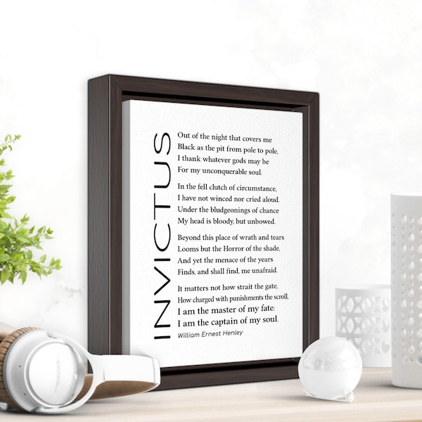 Invictus Poem on Framed Canvas by William Ernest Henley, Inspirational Wall Art, Empowering Gifts for Job Promotion, College Graduation - sm