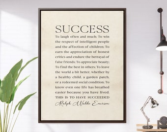 Ralph Waldo Emerson Large Quote Canvas, Success Framed Poem Print, Inspirational Quote Wall Art, Literary Quote Print, Office and Home Decor