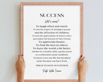 Framed Ralph Waldo Emerson Success Quote: Inspirational Office Decor