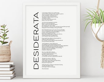 Desiderata Print Framed, Poem by Max Ehrmann - Home and Office Decor, Wall Art Sayings for Office, Quotes for Bedroom, White Frame Quote
