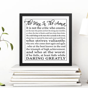 Daring Greatly Print - The Man in the Arena Framed Quote by Theodore Roosevelt - Inspirational Gifts for Women and Men