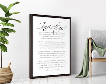 Invictus Poem Framed Canvas Print, William Ernest Henley, Inspirational Quote Wall-Art, Large Black-White Decor
