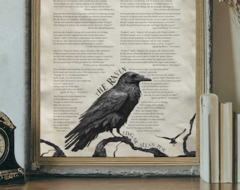 Dark and Haunting Literary Digital INSTANT DOWNLOAD of Edgar Allan Poe's Raven Poem - Spooky Whimsigoth Decor for Goth and Steampunk Lovers