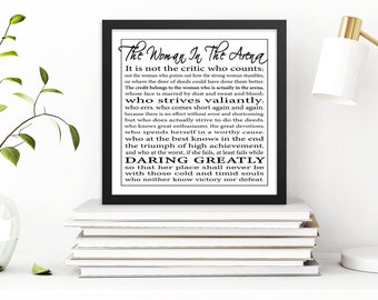 The Woman in the Arena Framed Print, Theodore Roosevelt Quote, Paraphrased For Strong Women, Inspirational Mother's Day Gift, Daring Greatly