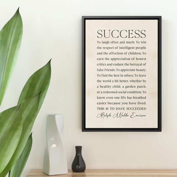 Success Quote by Ralph Waldo Emerson, FRAMED Poem, Inspirational Quote Wall Art, Literary Quote Print, Framed Canvas Office and Home Decor