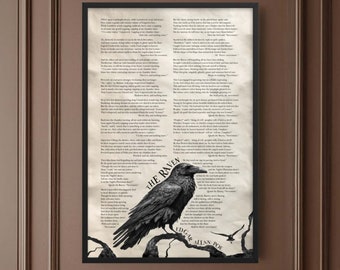 Raven Poem by Edgar Allan Poe, Raven Wall Art, Supernatural Tale of Talking Raven, Black Bird Art Print, Whimsigoth Decor, Gothic Home Decor