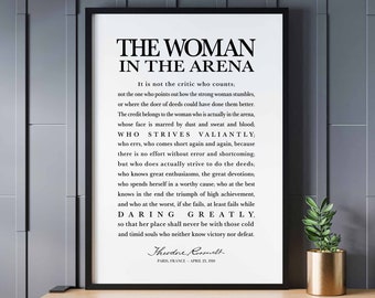 Theodore Roosevelt Gift for Women, Framed Woman in the Arena Print, Daring Greatly Gift, Home Office Wall Art, Motivational Room Decor