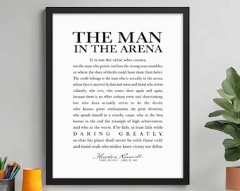 Theodore Roosevelt Gift for Men and Women, Framed Man in the Arena Print, Daring Greatly Gift, Home Office Wall Art, Motivational Room Decor
