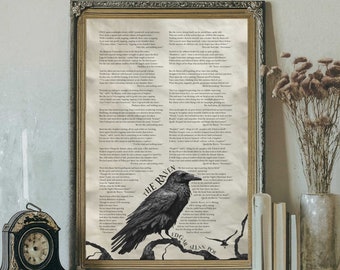 The Raven by Edgar Allan Poe Wall Art, Book Lover Gift, Poetry Poster, Gothic Decor, Goth Gift, Steampunk, Whimsigoth, Literary Book Print