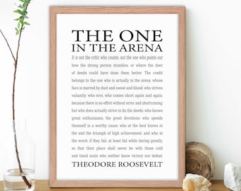 The One in the Arena Framed, Theodore Roosevelt Quote, Inspirational Quote Print, Home Office Decor, Home Decor Gift for Her, Daring Greatly