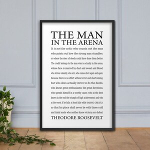 The Man in the Arena Printable Quote by Theodore Roosevelt Etsy