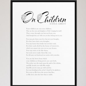Kahlil Gibran On Children Quote from The Prophet Book - Framed Kahlil Gibran Print Literary Inspirational Wall Art, Home Office Room Decor