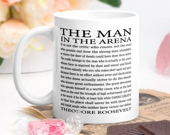The Man in the Arena Quote Coffee Mug, Daring Greatly Motivational Gift for Him, Christmas Gift Idea for Husband, Brother, Friend