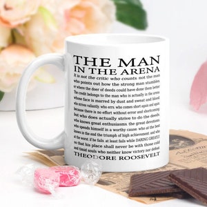 The Man in the Arena Quote Coffee Mug, Daring Greatly Motivational Gift for Him, Christmas Gift Idea for Husband, Brother, Friend