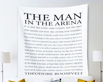 Man in the Arena Indoor Wall Tapestry - Daring Greatly Quote Wall Art - Large Quote Dorm Tapestry