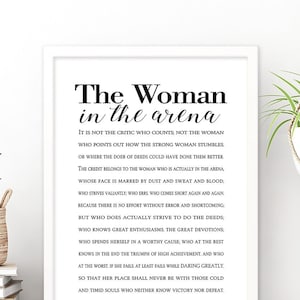 The Woman in the Arena Printable Quote, Daring Greatly Digital Print, INSTANT DOWNLOAD, DYI Mother&#39;s Day Gift, Gift for Mom, Teddy Roosevelt